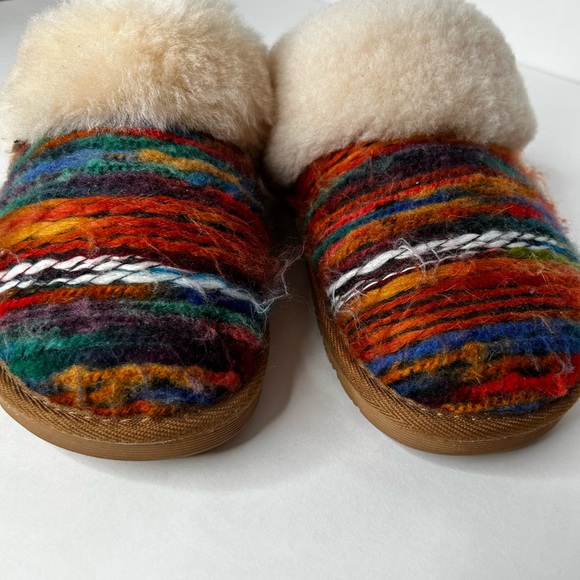 BIOTIME Shearling Fur Juarez Southwestern Multicolour Wool Cozy Slide Slipper 9 - Picture 7 of 16